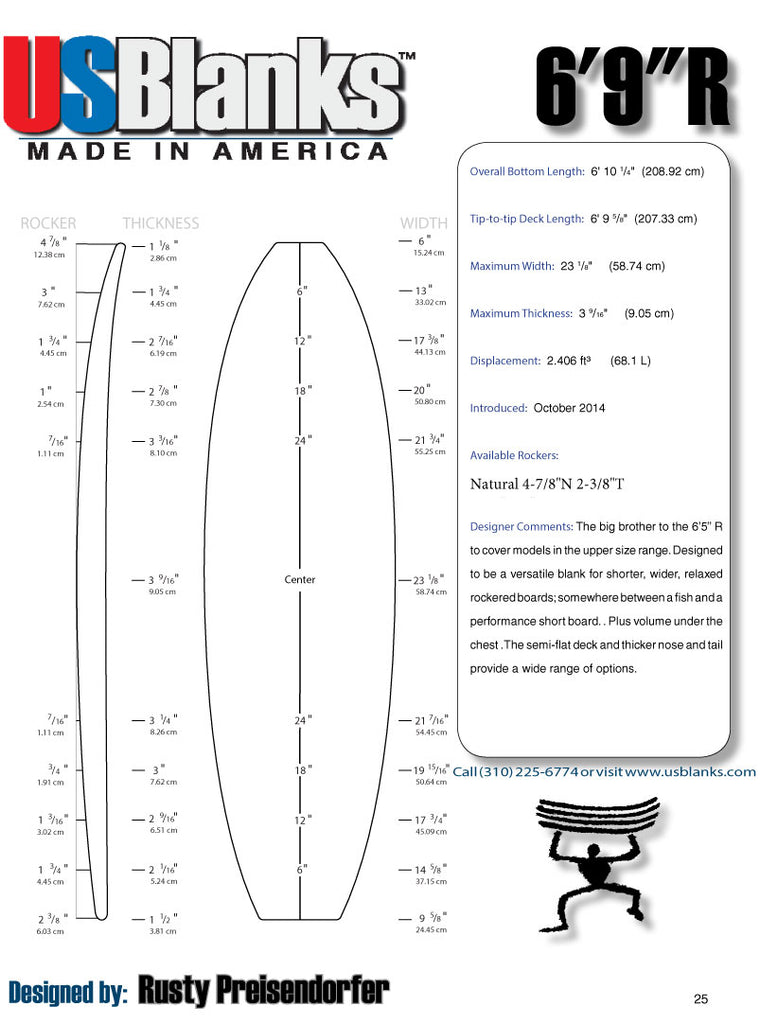 US Blanks 69R Surfboard Blank - Rusty Surf board foam blank