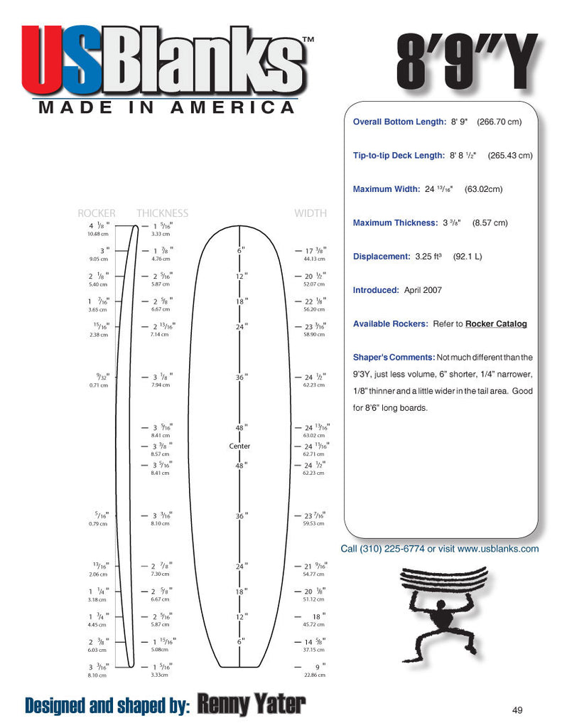 US Blanks 89Y Surfboard Blank - Shaping Surfboards Materials