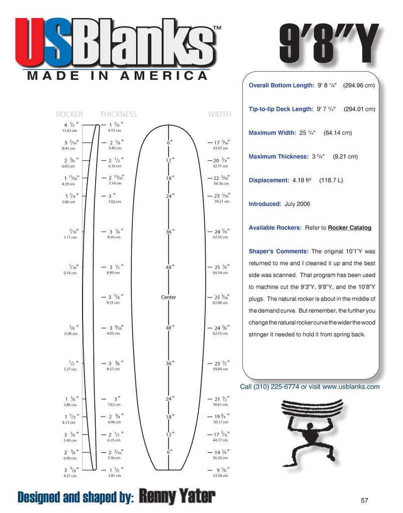 US Blanks 98Y Surfboard Blank - Longboard blank for surfboard shaping supplies