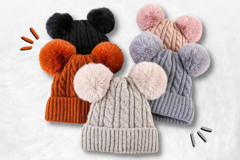 Bonnet Double Pompon Femme en 5 couleurs.