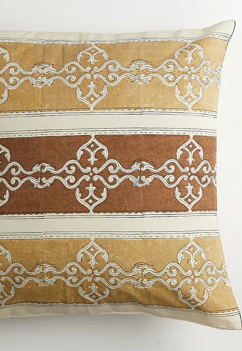 Beige & Brown Hand Block Printed Cushion Covers