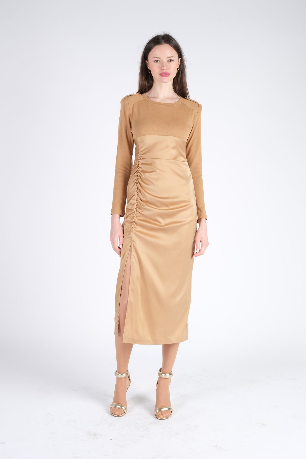 Beige Satin Dress