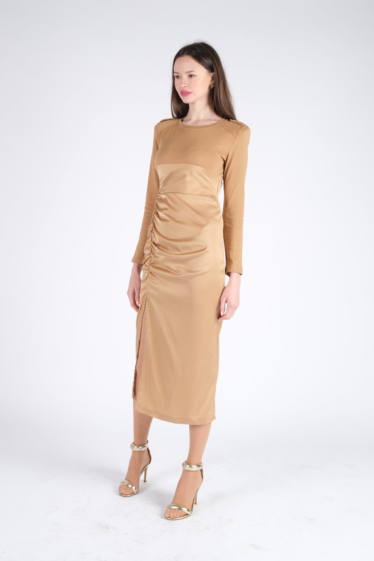 Beige Satin Dress