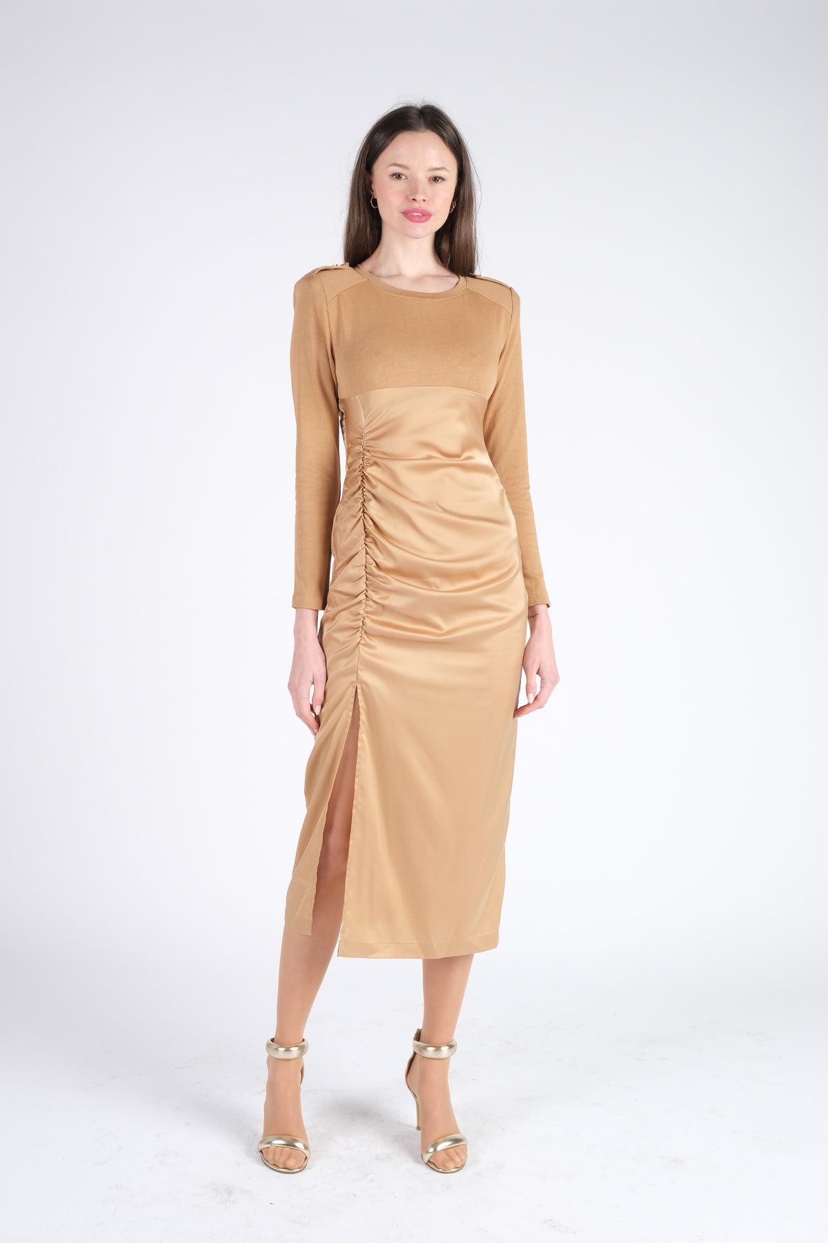 Beige Satin Dress