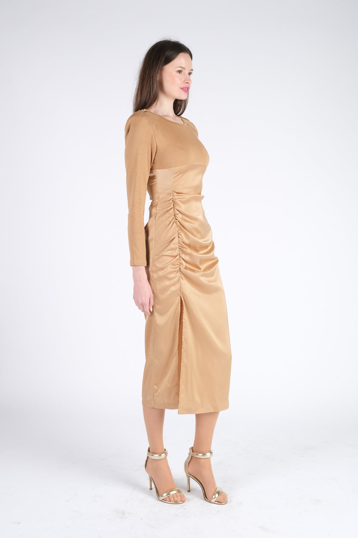 Beige Satin Dress