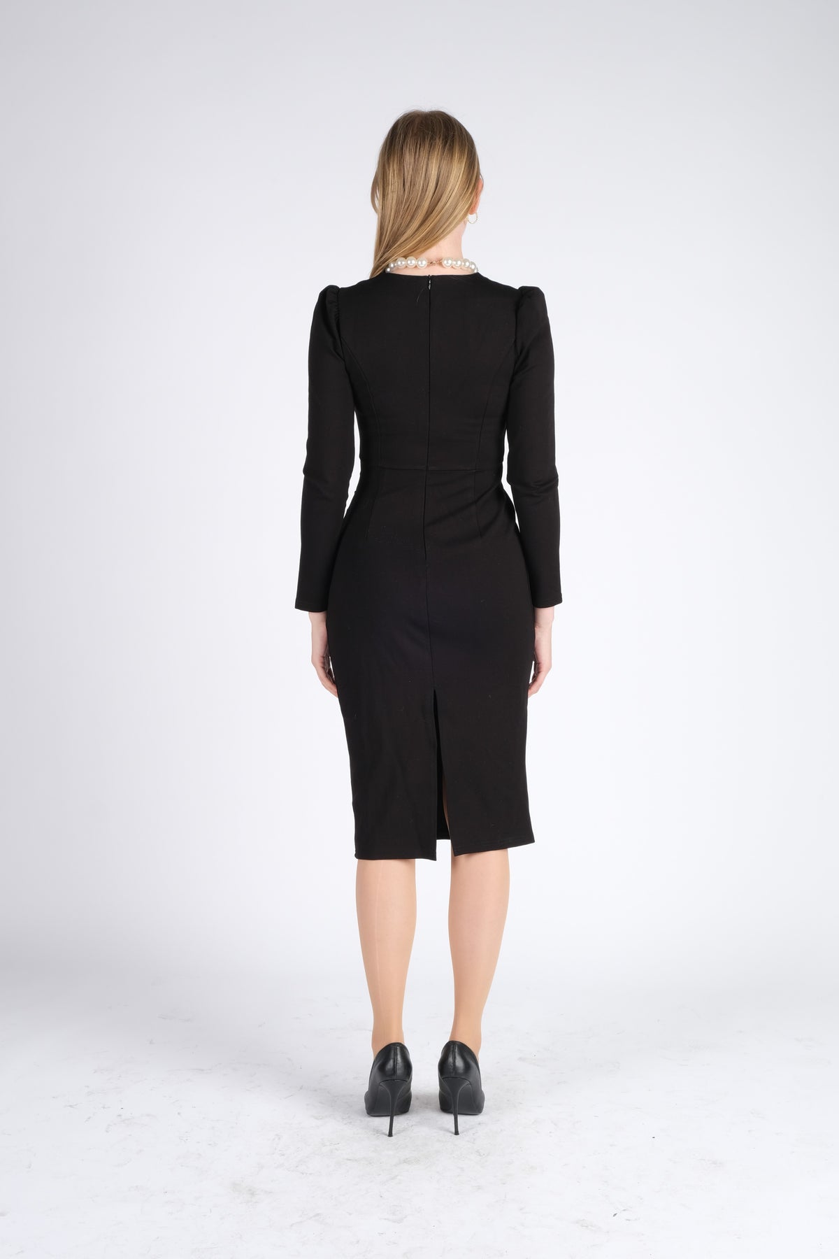 Black Midi Dress with Pearls