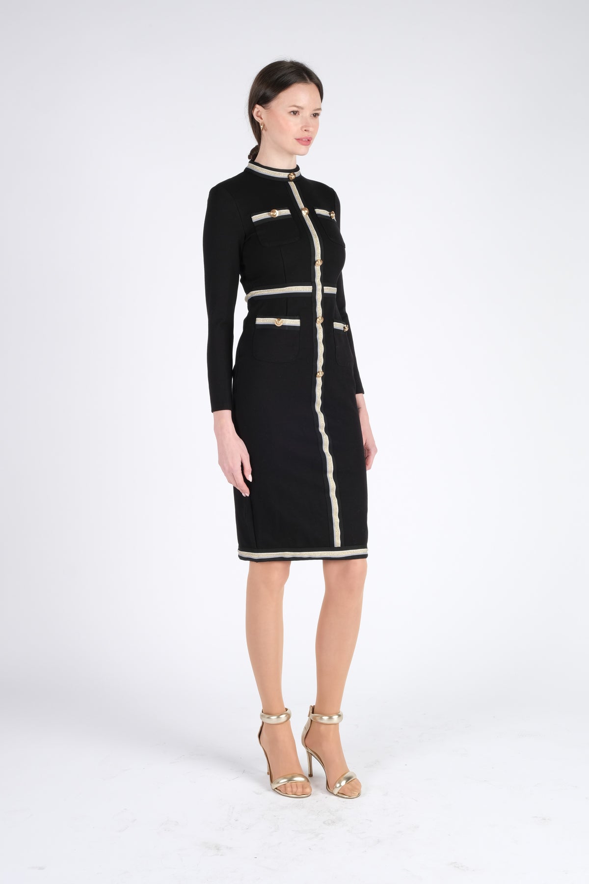 Black Midi Dress with Buttons