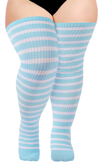 Plus Size Womens Thigh High Socks for Thick Thighs- Extra Long Striped  Thick Over the Knee Stockings- Leg Warmer Boot Socks (Baby Blue & White) -  Yahoo Shopping