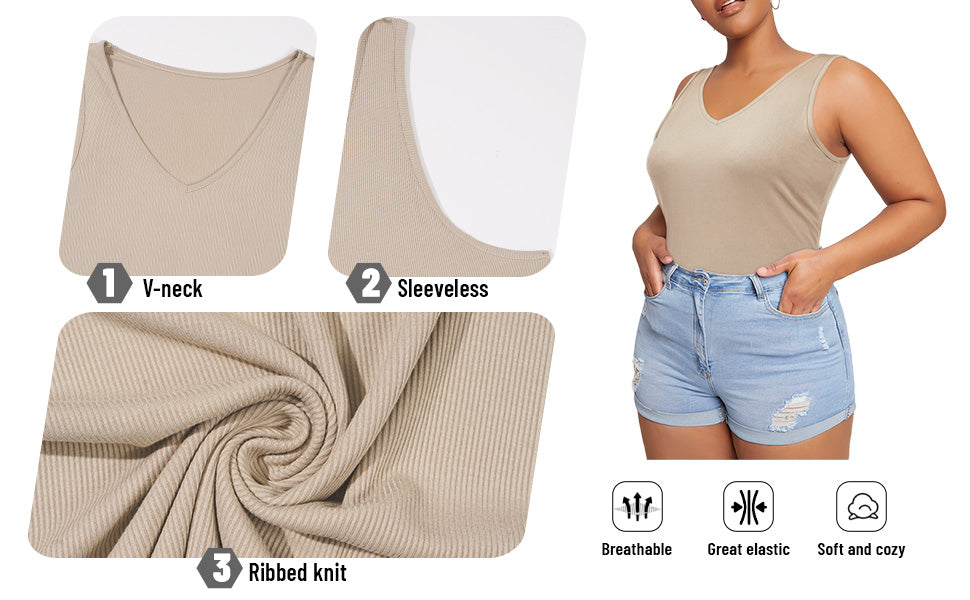 Plus Size Tank Tops for Women V Neck Knit - Green丨Moon Wood