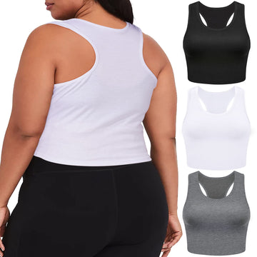 3 Pieces Basic Plus Size Tank Tops for Women-Black,Coffee,Army Green