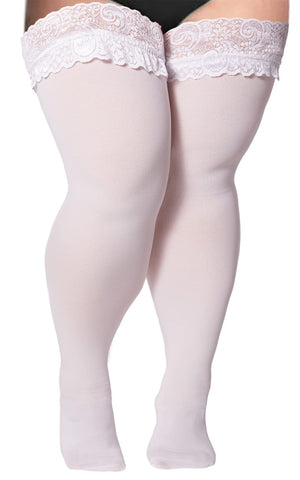 Womens Plus Size Thigh High Socks-Snow White