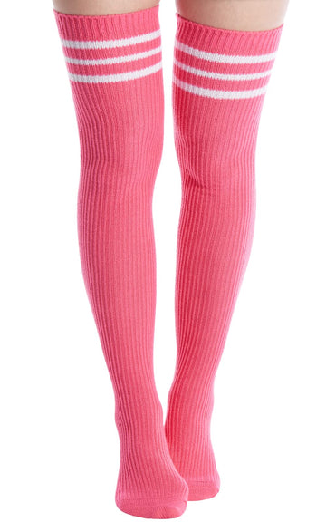 Pink Rainbow Striped Thigh Highs