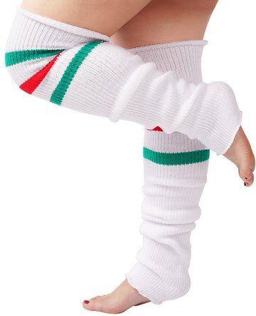 Plus Size Leg Warmers for Women- White Blue Red