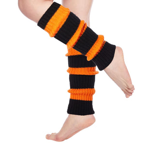 Womens Leg Warmers Neon Knitted for 80s Party Sports Yoga-Halloween black &  Pumpkin