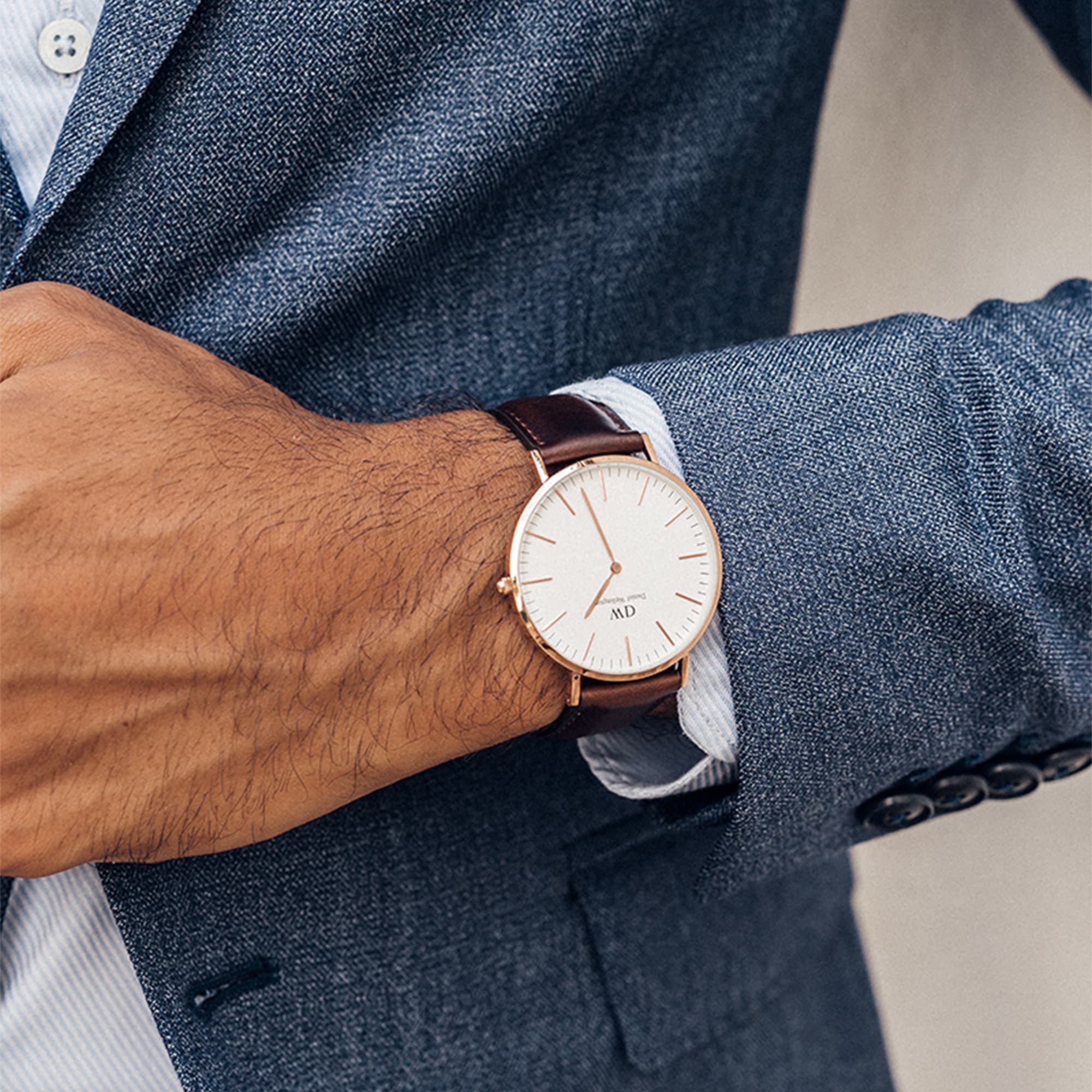 St Mawes - Men's watch in rose gold with leather strap | DW