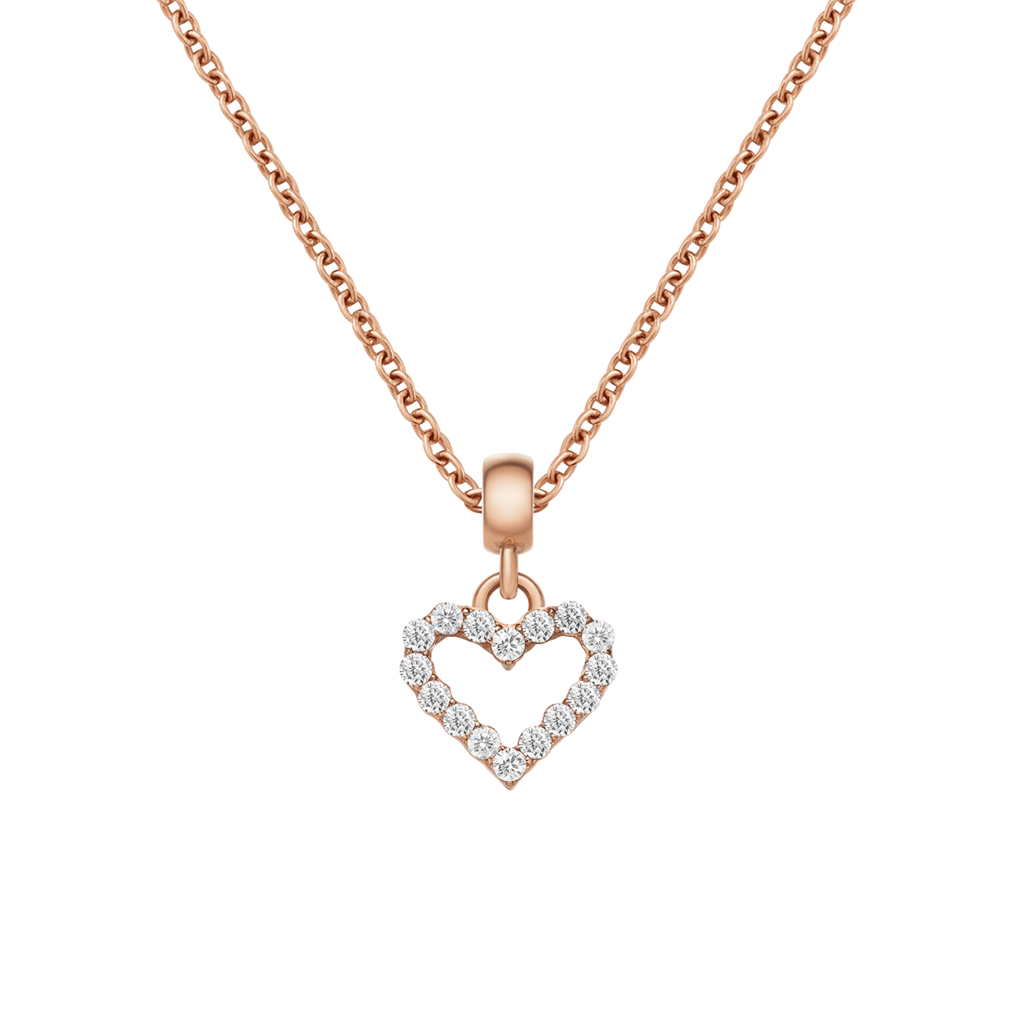 Chain Necklace + Heart Contour White Crystal Charm