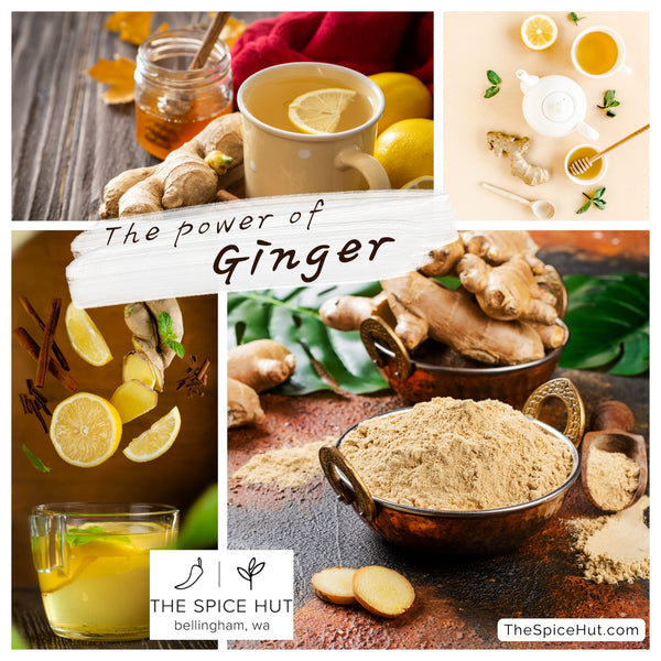 An image showcasing the health benefits of ginger during cold and flu season. The photo features a close-up of fresh ginger root slices on a wooden cutting board, accompanied by a steaming cup of ginger tea. The vibrant colors and aromatic steam convey the soothing and immune-boosting properties of ginger, known for its anti-inflammatory and antiviral effects, making it a natural remedy for alleviating cold and flu symptoms