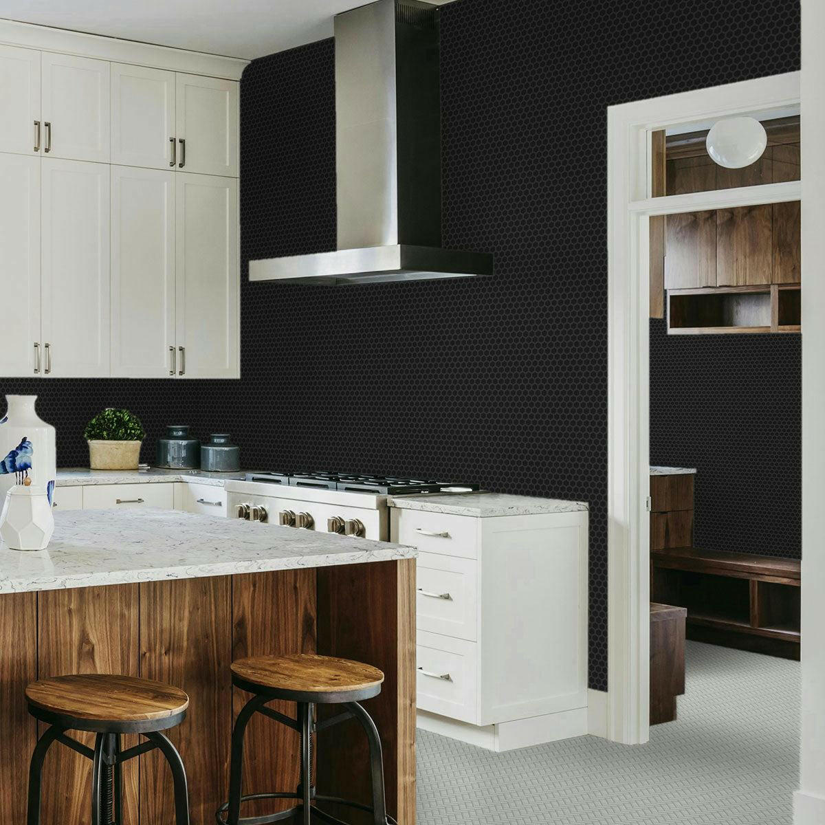 1" Array Black Matte Hexagon Porcelain Mosaic Tile