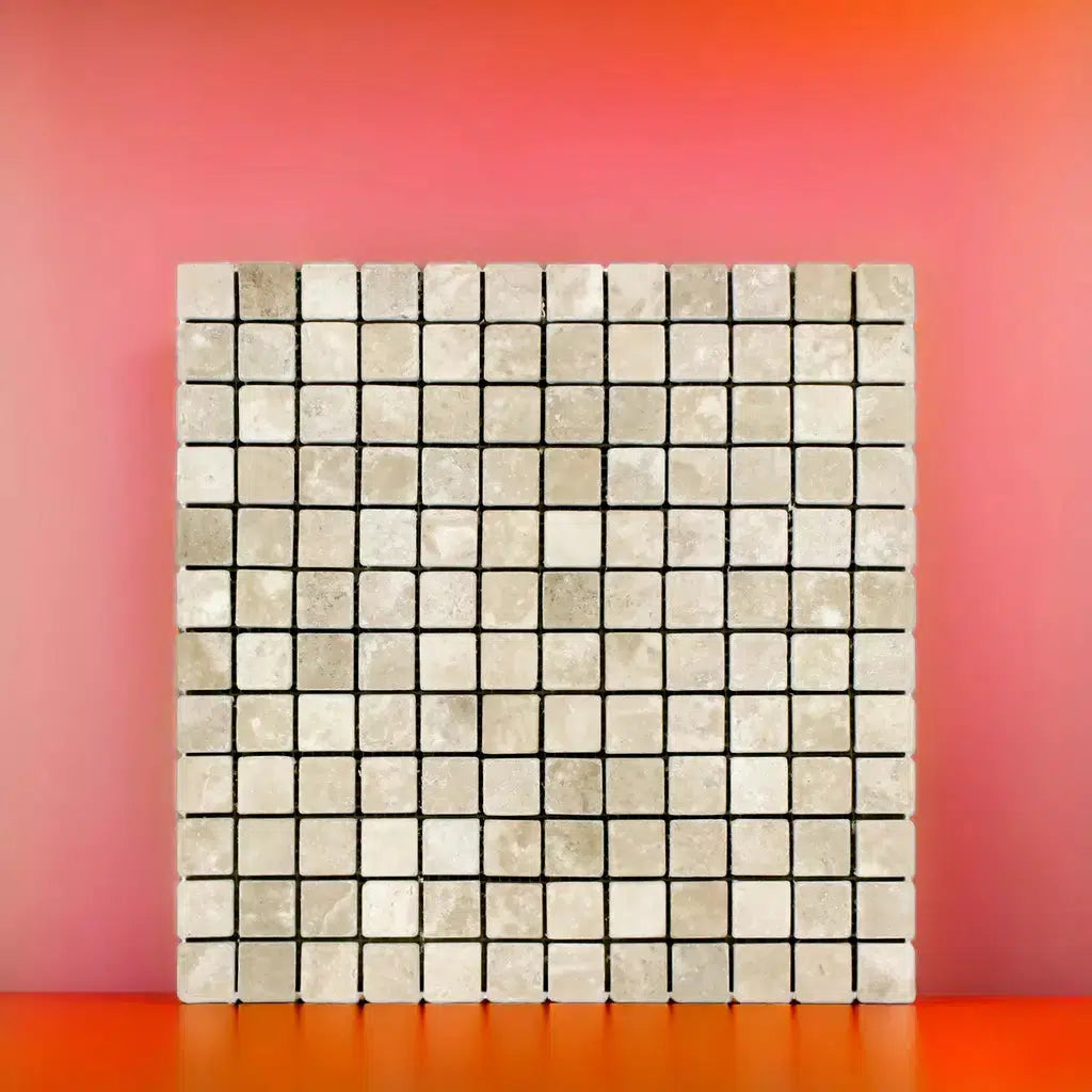 1x1 Durango Cream Travertine Tumbled Mosaic Tile
