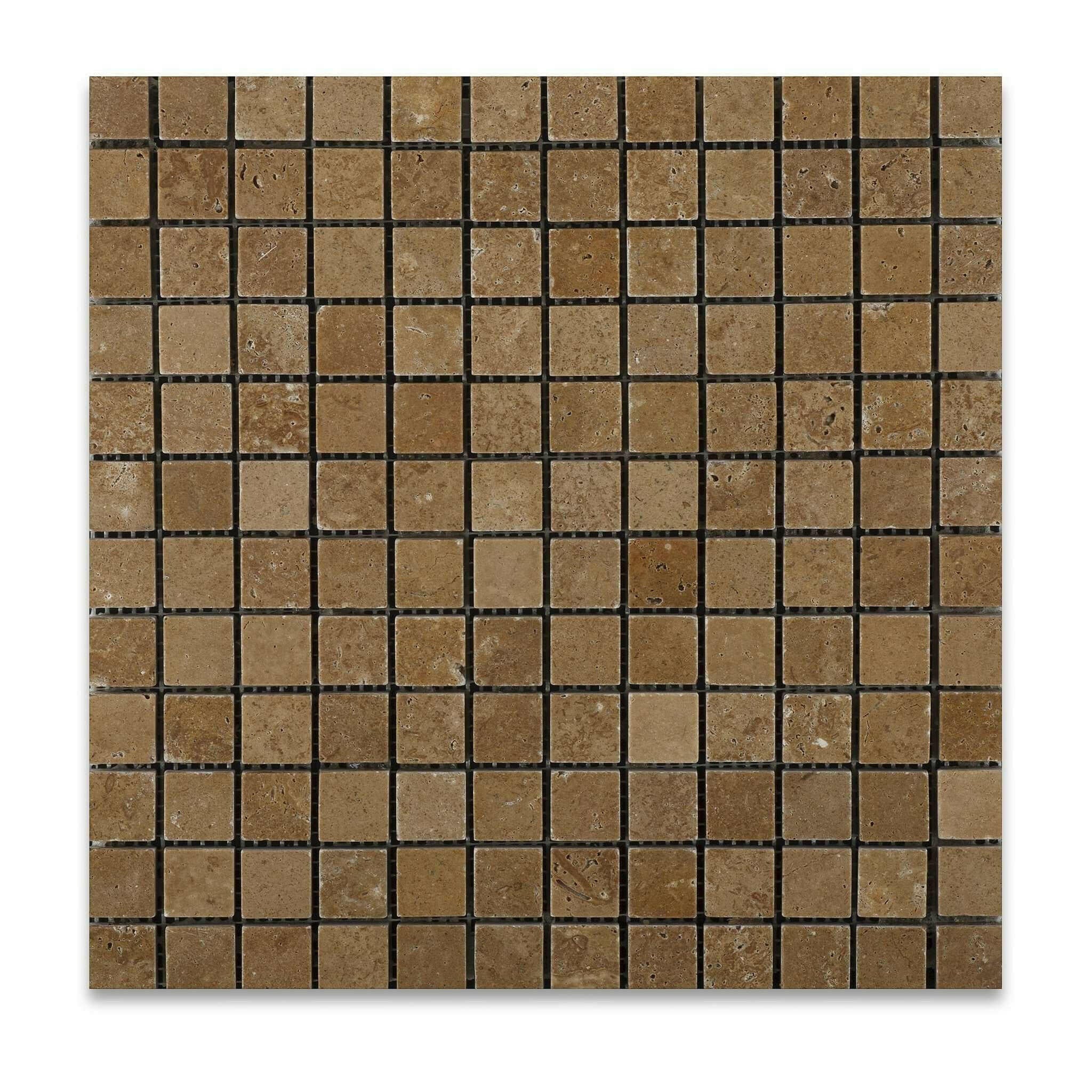  1x1 Noce Travertine Tumbled Mosaic Tile