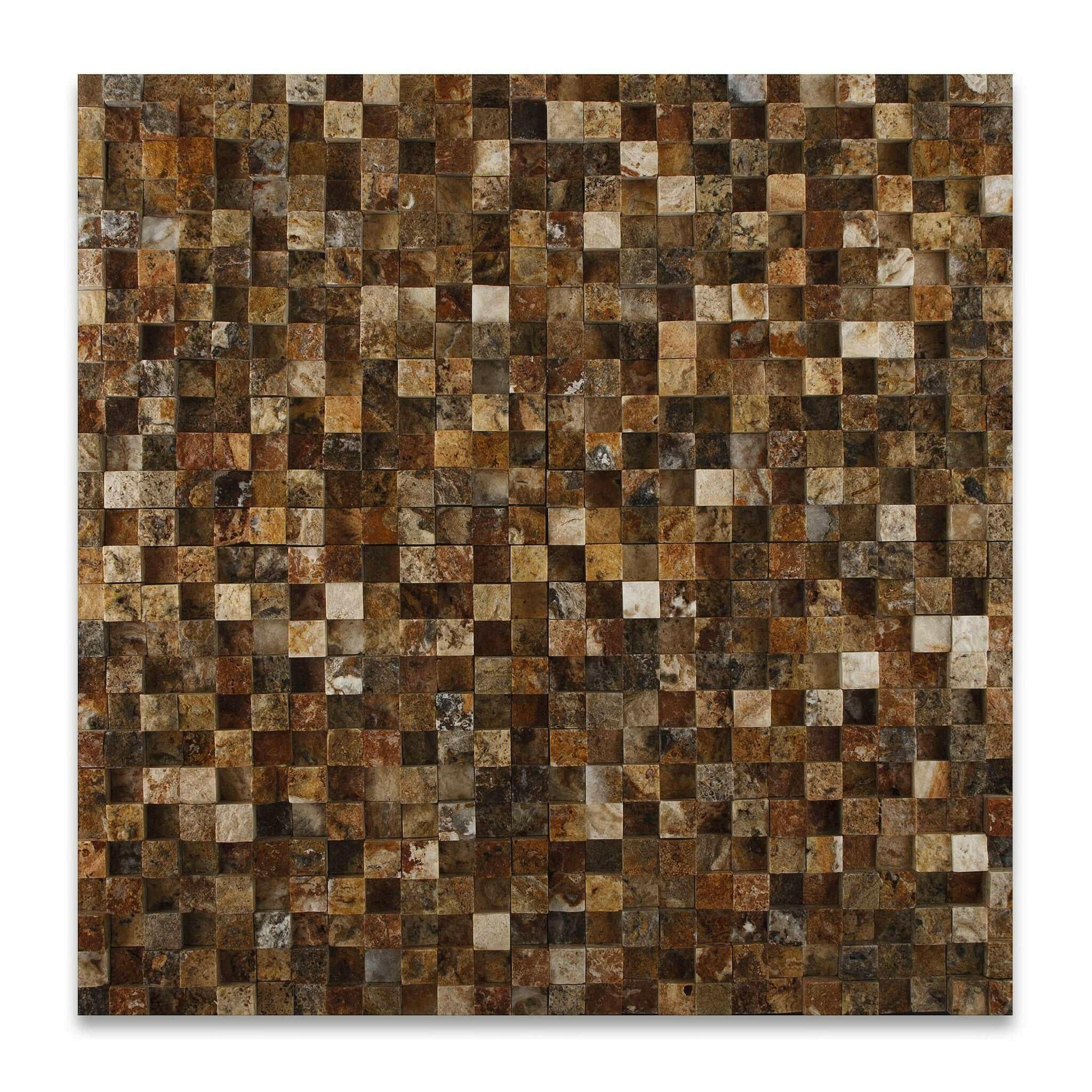 1x1 Scabos Travertine HI-LOW Split-Faced Mosaic Tile