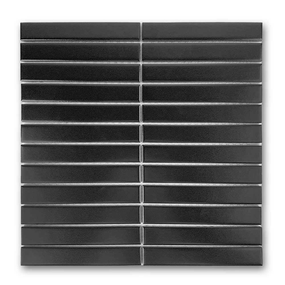  1x6 Gio Black Stacked Linear Porcelain Matte Mosaic Tile