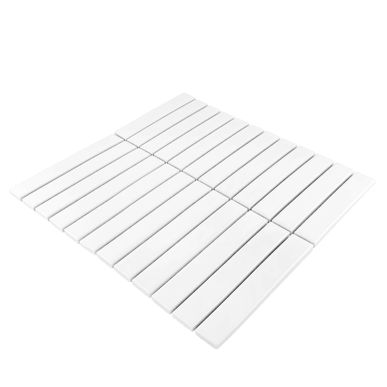1x6 Gio White Stacked Linear Porcelain Matte Mosaic Tile