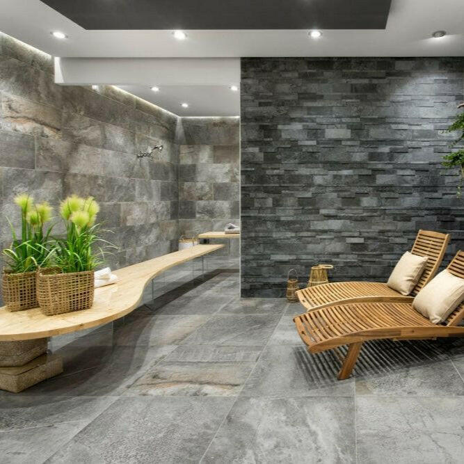 32x32 HCL Climb Gray Matte Travertine Look Porcelain Tile