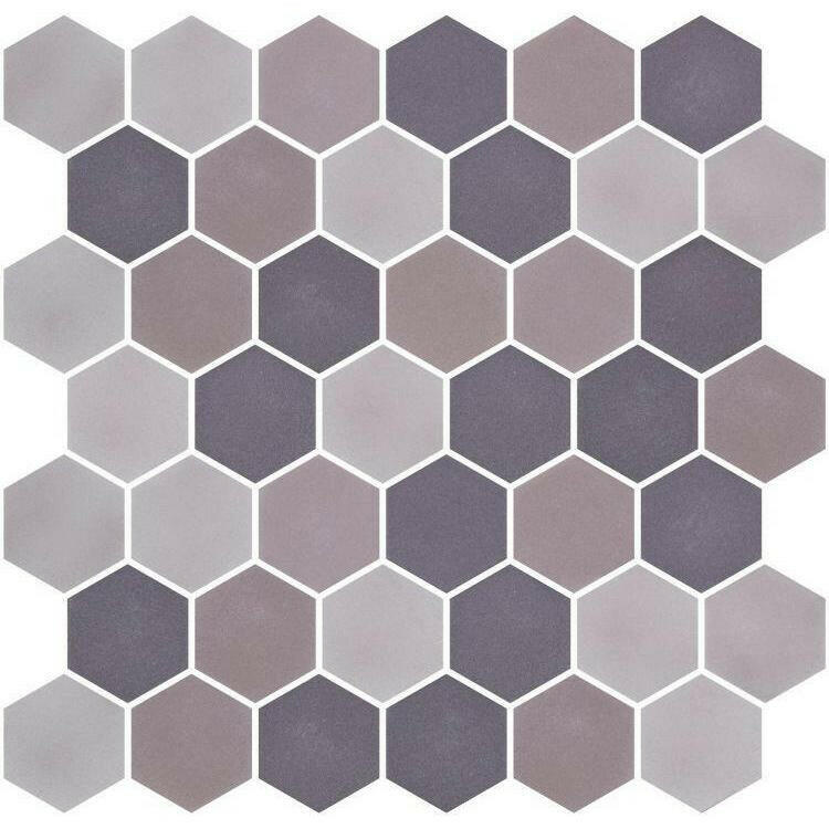  Phoenix Stoneglass Mixed Grey Matte Hexagon Glass Mosaic Tile