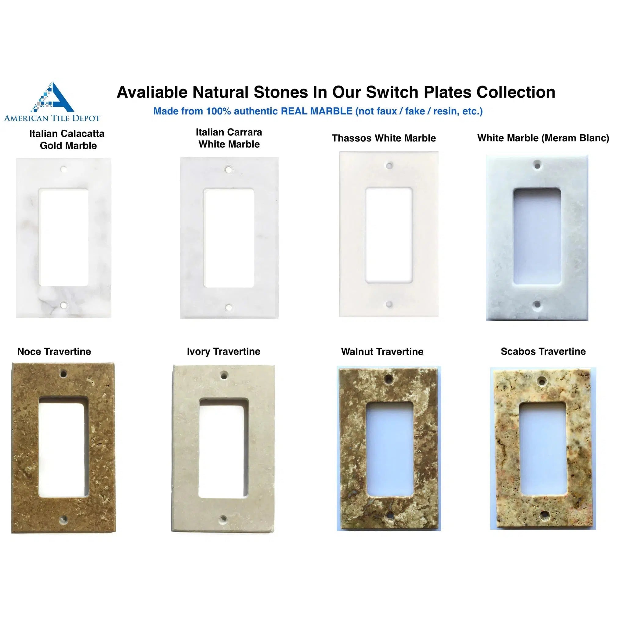 Thassos White Marble Double Toggle Rocker Switch Wall Plate / Switch Plate / Cover - Honed