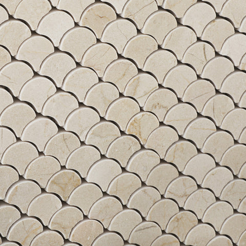 Crema Marfil Marble Fan Mosaic Tile Polished