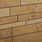 Gold / Yellow Travertine Honed Random Strip Mosaic Tile - American Tile Depot - Commercial and Residential (Interior & Exterior), Indoor, Outdoor, Shower, Backsplash, Bathroom, Kitchen, Deck & Patio, Decorative, Floor, Wall, Ceiling, Powder Room - 3