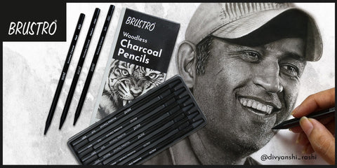 Brustro Woodless Charcoal Pencil Set of 6 (3 Soft, 2 Medium, 1 Hard)