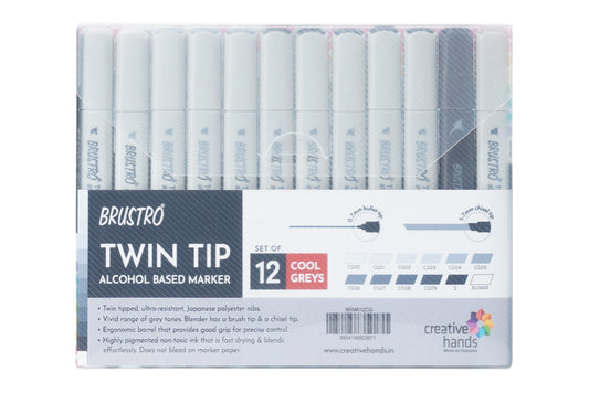 BRUSTRO Twin Tip Alcohol Based Marker Set of 12 - Pastel Tones in