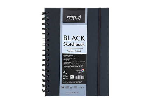 Brustro Black Sketchbook A4, Wiro Bound, 200GSM (40 Sheets)