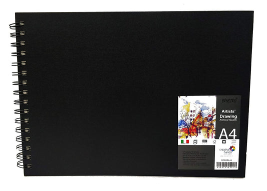 Brustro Black Sketchbook, Wiro Bound, Size A4, 200GSM (40 Sheets) 80 Pages