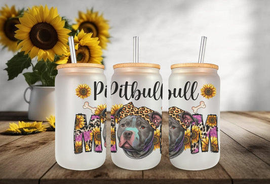 Dog Mom Glass Tumbler with Bamboo Lid & Straw