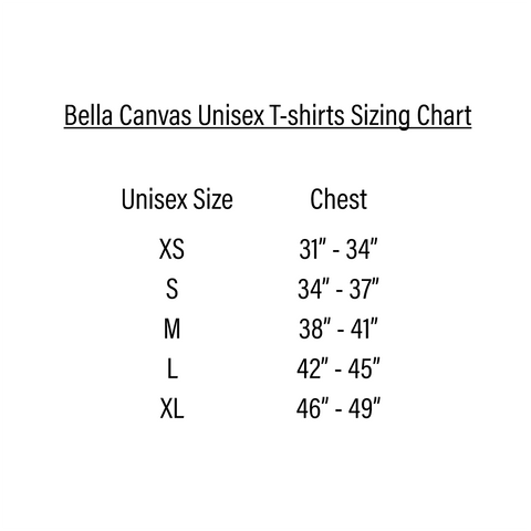 Bella Canvas T-shirts Sizing Chart