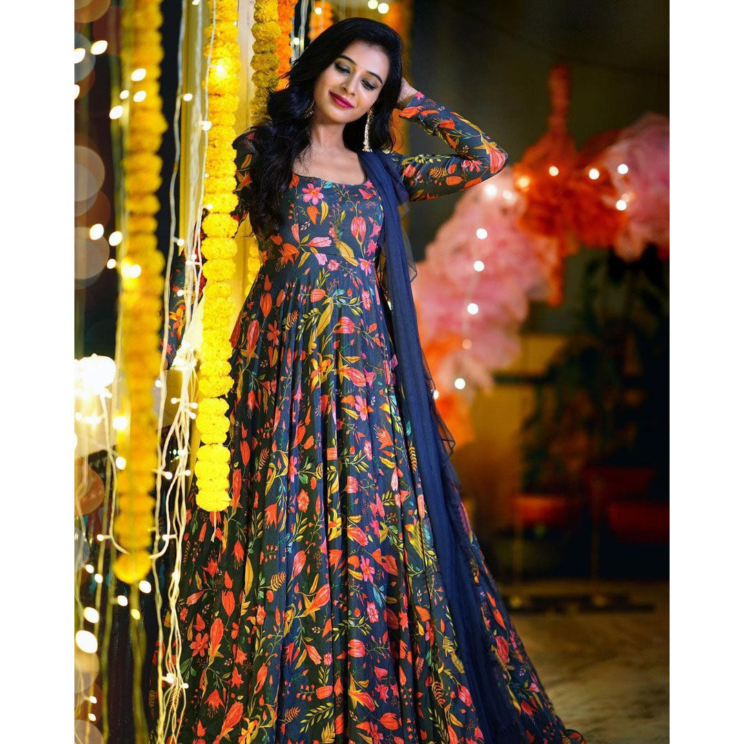 Attractive Georgette Gown With Dupatta – Jagstore.in