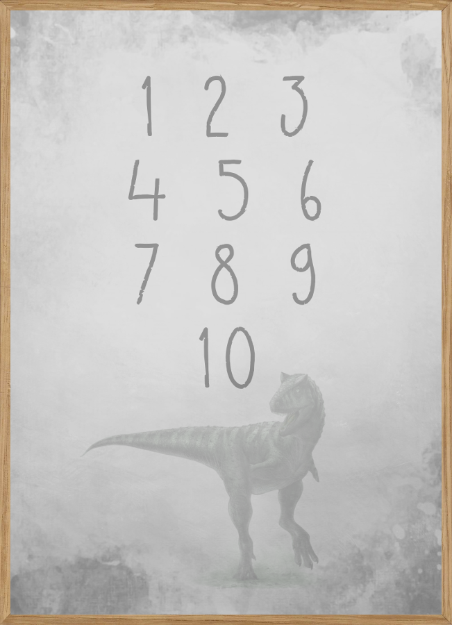 GREY DINOSAUR NUMBERS – BØRNEPLAKAT – Børneplakater – Living Nature