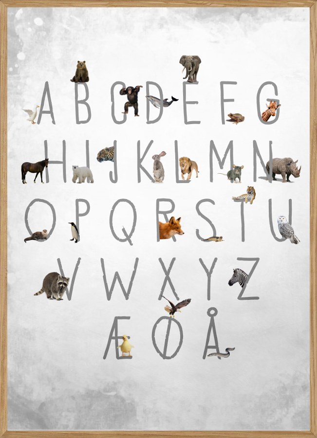 ALPHABET WHITE ANIMALS - BØRNEPLAKAT - ALFABET MED DYR - Børneplakater - Living Nature