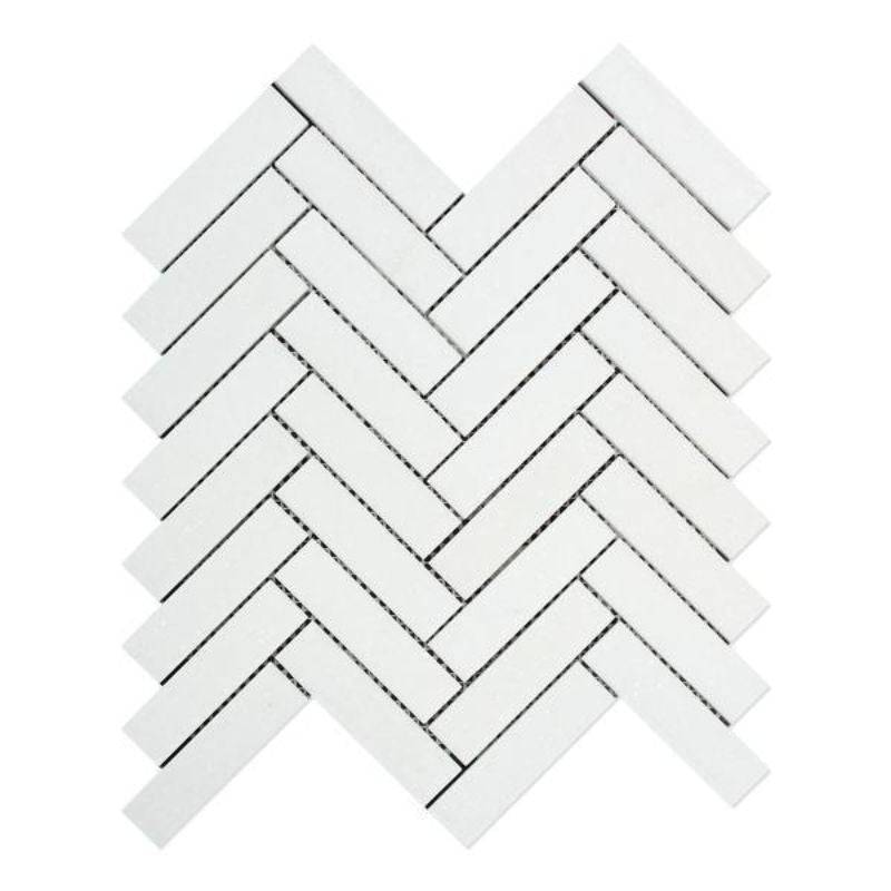 Thassos White Marble 1x4 Herringbone Honed Mosaic Tile