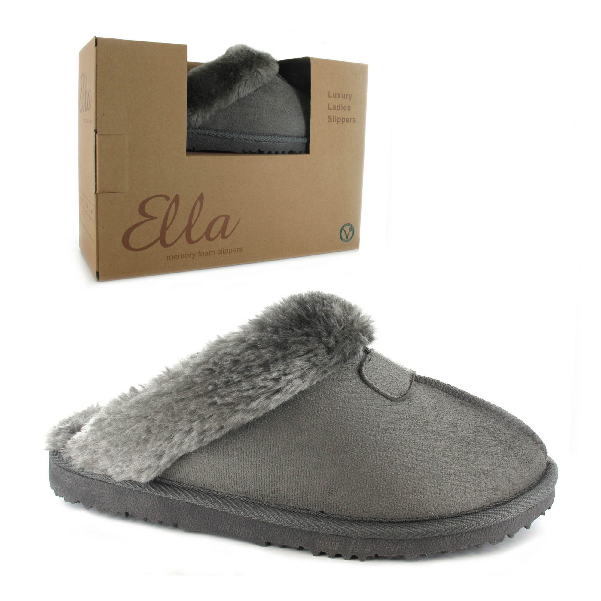 Jill: Women's Fur Lined Slippers - Grey Ella Shoes