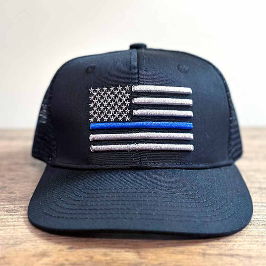 Blue Line Flag on Grey Trucker Hat – Taya and Chris Kyle Family