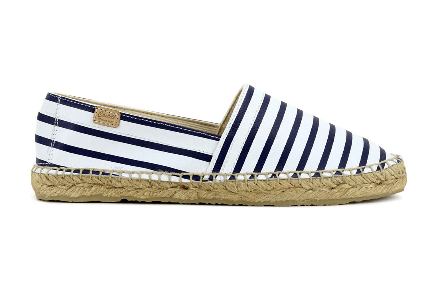 Navy Stripes Leather Espadrilles 