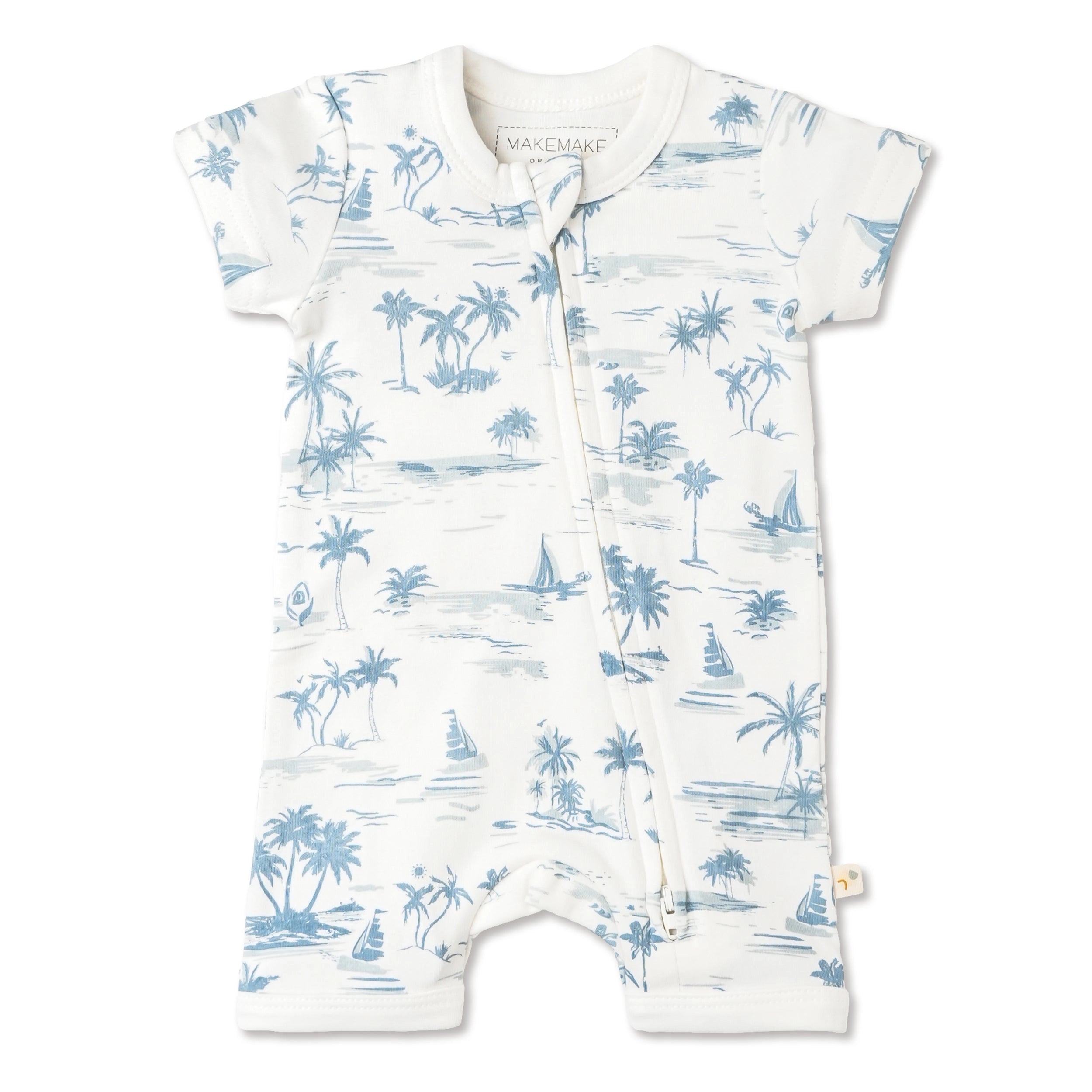 Organic Short Zip Romper | Coastal