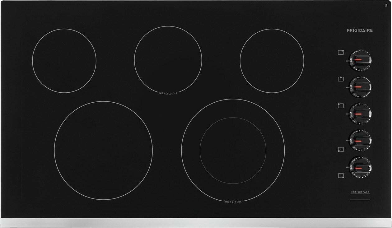 Frigidaire GCCE3670AD 36 Inch Electric Cooktop with 5 Elements, EvenTemp™  Element, SpaceWise® Expandable Element, Backlit LED Knobs, and ADA  Compliant: Black Stainless Steel