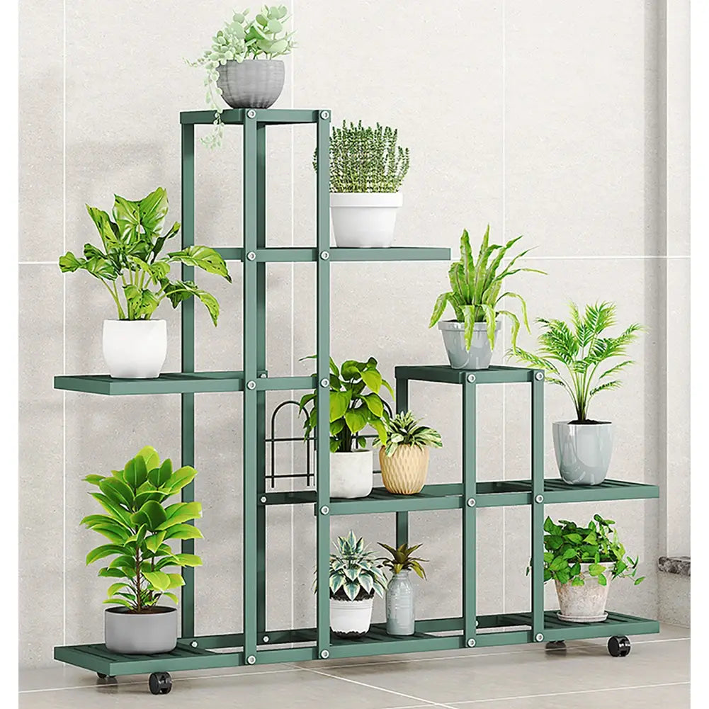Soporte para plantas de hierro forjado con ruedas