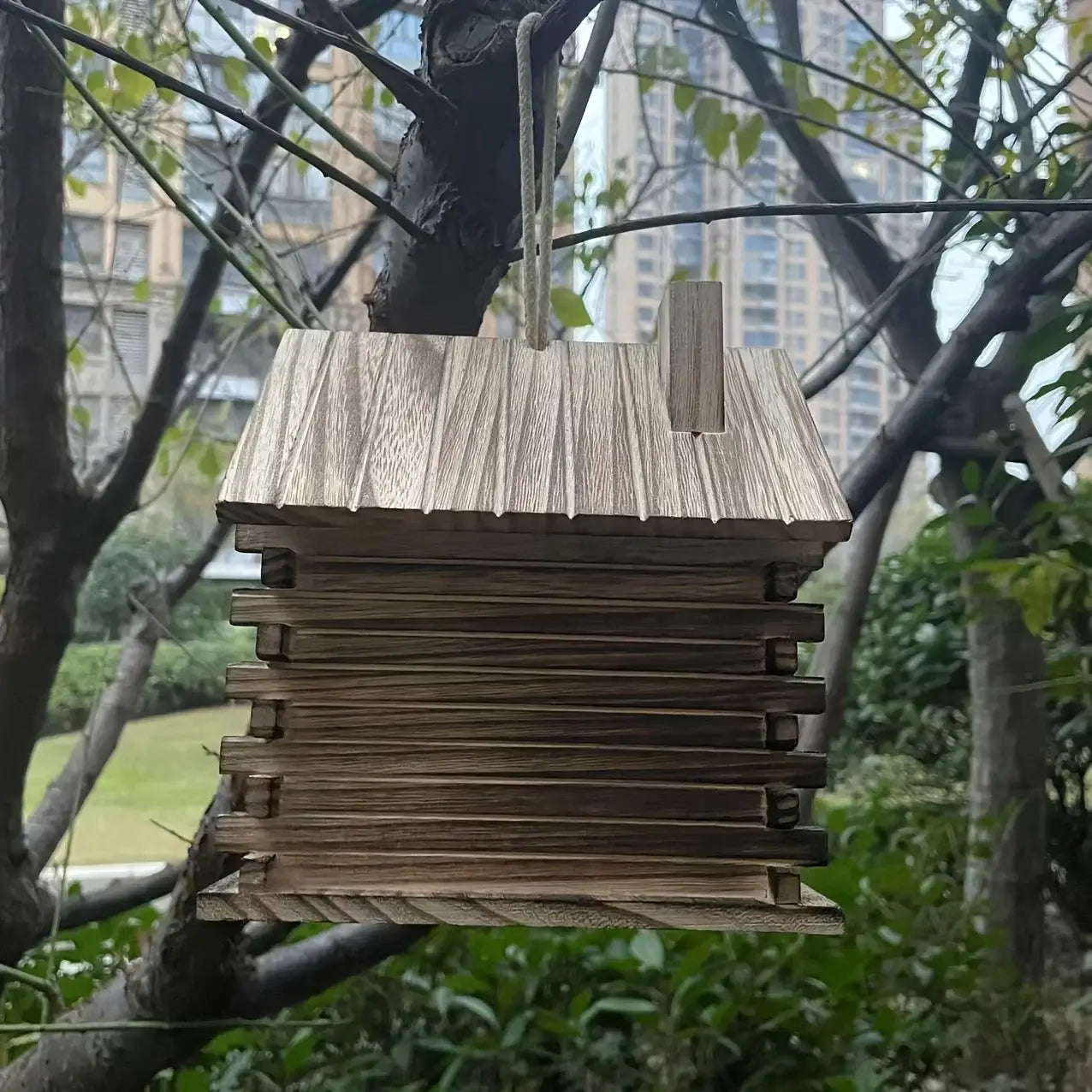 Casita rústica de madera para colibríes y pájaros pequeños