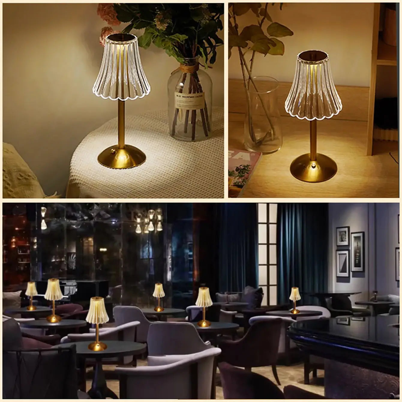 Crystal retro table lamp bedroom bedside lamp luxurious atmosphere lamp rechargeable dimming LED light